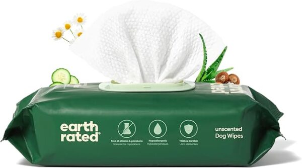 Earth Rated Pet Wipes – Unscented, Hypoallergenic, 100 Count