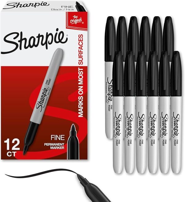 Sharpie Permanent Markers – Black, Fine Point (12-Pack)